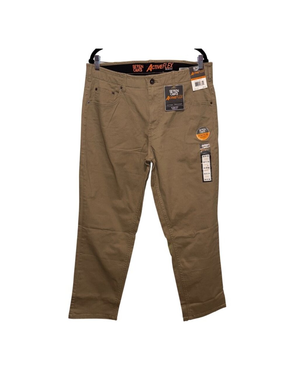 NWT Seven Oaks ActiveFlex Slim Fit Tapered Leg Stretch Pants 38x30 Khaki